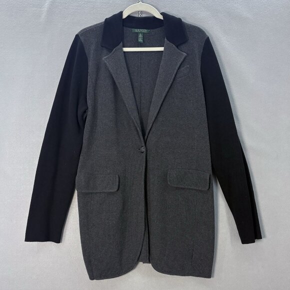 Lauren‎ Ralph Lauren Sweater Blazer Gray Black SZ X-Large Quiet Luxury, Classic - Picture 1 of 10